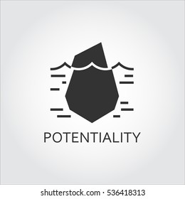 Label Of Hidden Potential And Opportunity As Iceberg. Simple Black Icon. Logo Drawn In Flat Style. Black Shape Pictograph For Your Design Needs. Vector Contour Silhouette On White Background.