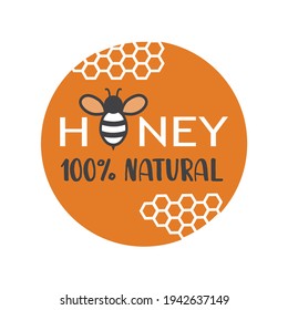 Label for honey with bee and honeycombs.