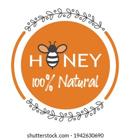 Label for honey with bee, vector.