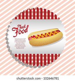 label of a hot dog on a checkered background, vector illustration