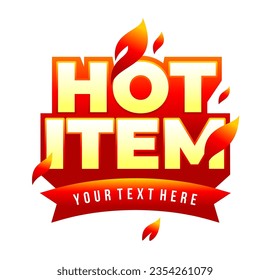 Label hot item vector with fire flame in extrude long shadow template design