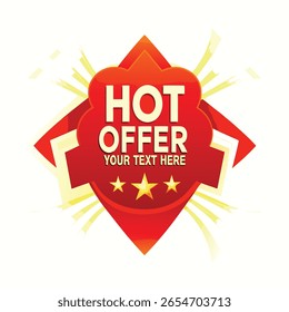 Label hot offer vector with fire flame in extrude long shadow template design
