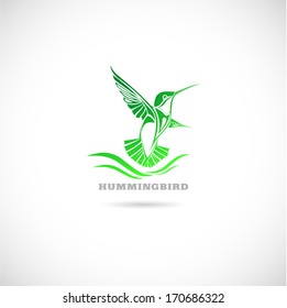 Label with hummingbird. Vector.