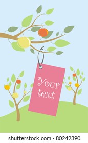 label hung on a rope to the apple tree, vector