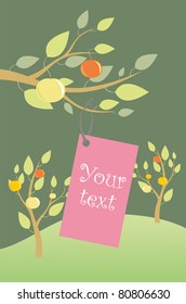 label hung on a rope to the apple tree, vector