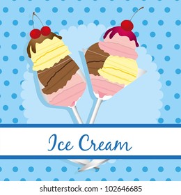 label ice cream on a blue background, vector illustration