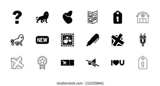 Label icon. collection of 18 label filled and outline icons such as lion, question, i love you, pen, crab, menu, ticket, tag, new. editable label icons for web and mobile.