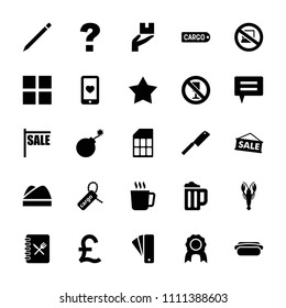 Label icon. collection of 25 label filled icons such as mug, crab, tag, star, explosion, sale, cube, medal, question, cargo tag. editable label icons for web and mobile.