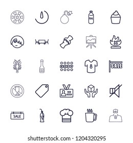 Label icon. collection of 25 label outline icons such as oil, mug, tag, jackpot, sale, emo emot, muffin, bone, handle with care. editable label icons for web and mobile.