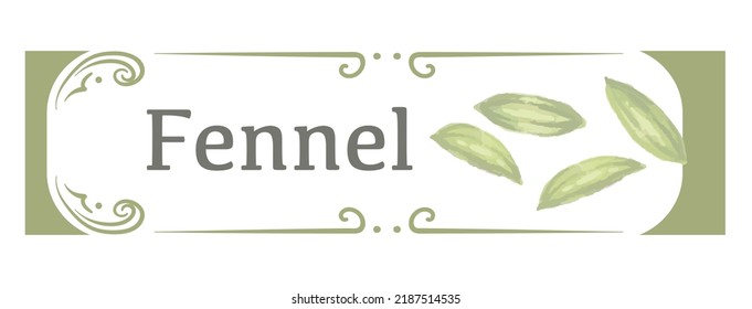 Label And Icon Of Fennel. Watercolor. Vector Illustration.	