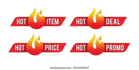 Label icon hot item, deal, price with flames. minimalist vector flat design