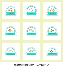 Label icon on design sticker collection kitchenware seasoning spice with ribbons