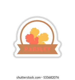 Label icon on design sticker collection kitchenware seasoning parsley with ribbon