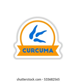 Label icon on design sticker collection kitchenware seasoning curcuma with ribbon