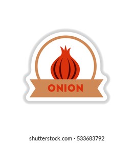 Label icon on design sticker collection onion with ribbon