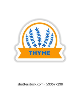 Label icon on design sticker collection kitchenware seasoning thyme with ribbon