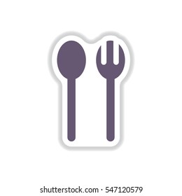 Label icon on design sticker collection spoon fork