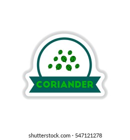 Label icon on design sticker collection kitchenware seasoning coriander with ribbon