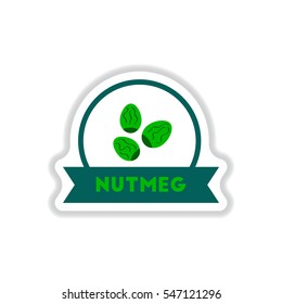 Label icon on design sticker collection kitchenware seasoning nutmeg with ribbon