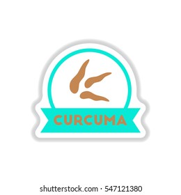 Label icon on design sticker collection kitchenware seasoning curcuma with ribbon