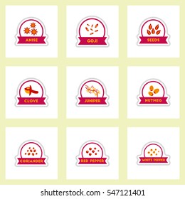 Label icon on design sticker collection kitchenware seasoning spice with ribbons