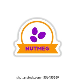 Label icon on design sticker collection kitchenware seasoning nutmeg with ribbon