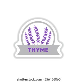 Label icon on design sticker collection kitchenware seasoning thyme with ribbon