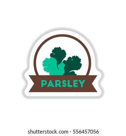 Label icon on design sticker collection kitchenware seasoning parsley with ribbon