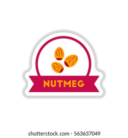 Label icon on design sticker collection kitchenware seasoning nutmeg with ribbon