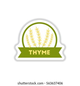 Label icon on design sticker collection kitchenware seasoning thyme with ribbon