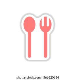 Label icon on design sticker collection spoon fork