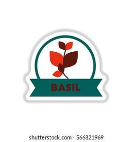 Label icon on design sticker collection kitchenware seasoning basil with ribbon