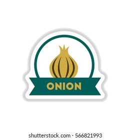 Label icon on design sticker collection onion with ribbon