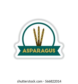 Label icon on design sticker collection asparagus with ribbon
