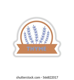 Label icon on design sticker collection kitchenware seasoning thyme with ribbon