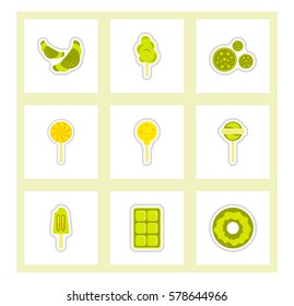 label icon on design sticker collection candy and sweets set