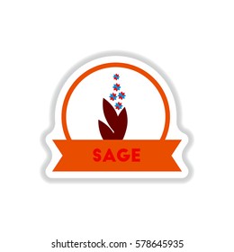 Label icon on design sticker collection kitchenware seasoning sage with ribbon