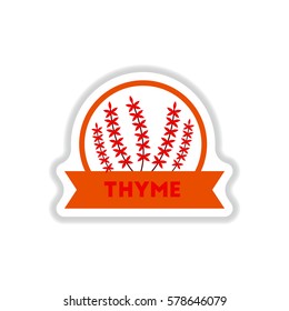 Label icon on design sticker collection kitchenware seasoning thyme with ribbon