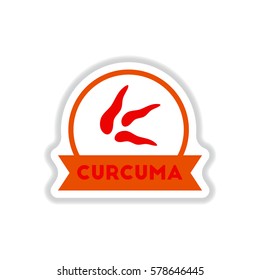 Label icon on design sticker collection kitchenware seasoning curcuma with ribbon