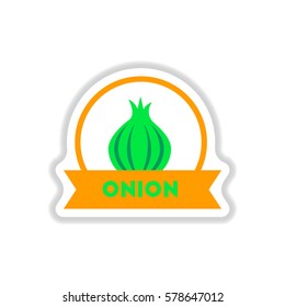 Label icon on design sticker collection onion with ribbon