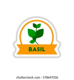 Label icon on design sticker collection kitchenware seasoning basil with ribbon