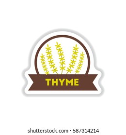 Label icon on design sticker collection kitchenware seasoning thyme with ribbon