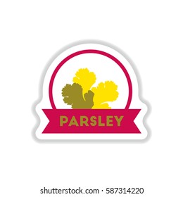 Label icon on design sticker collection kitchenware seasoning parsley with ribbon