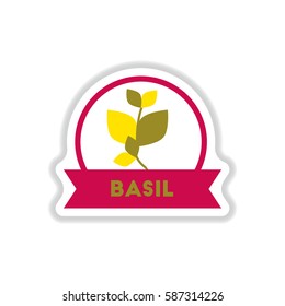 Label icon on design sticker collection kitchenware seasoning basil with ribbon