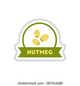 Label icon on design sticker collection kitchenware seasoning nutmeg with ribbon