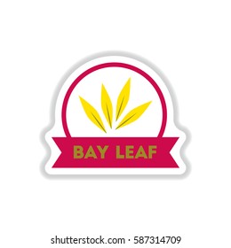 Label icon on design sticker collection kitchenware seasoning bay leaf with ribbon
