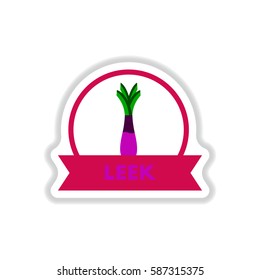 Label icon on design sticker collection leek with ribbon