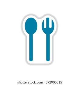 Label icon on design sticker collection spoon fork
