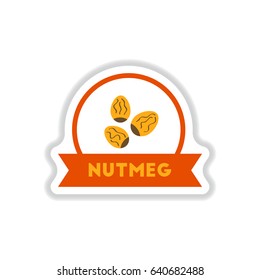 Label icon on design sticker collection kitchenware seasoning nutmeg with ribbon
