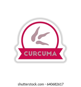 Label icon on design sticker collection kitchenware seasoning curcuma with ribbon